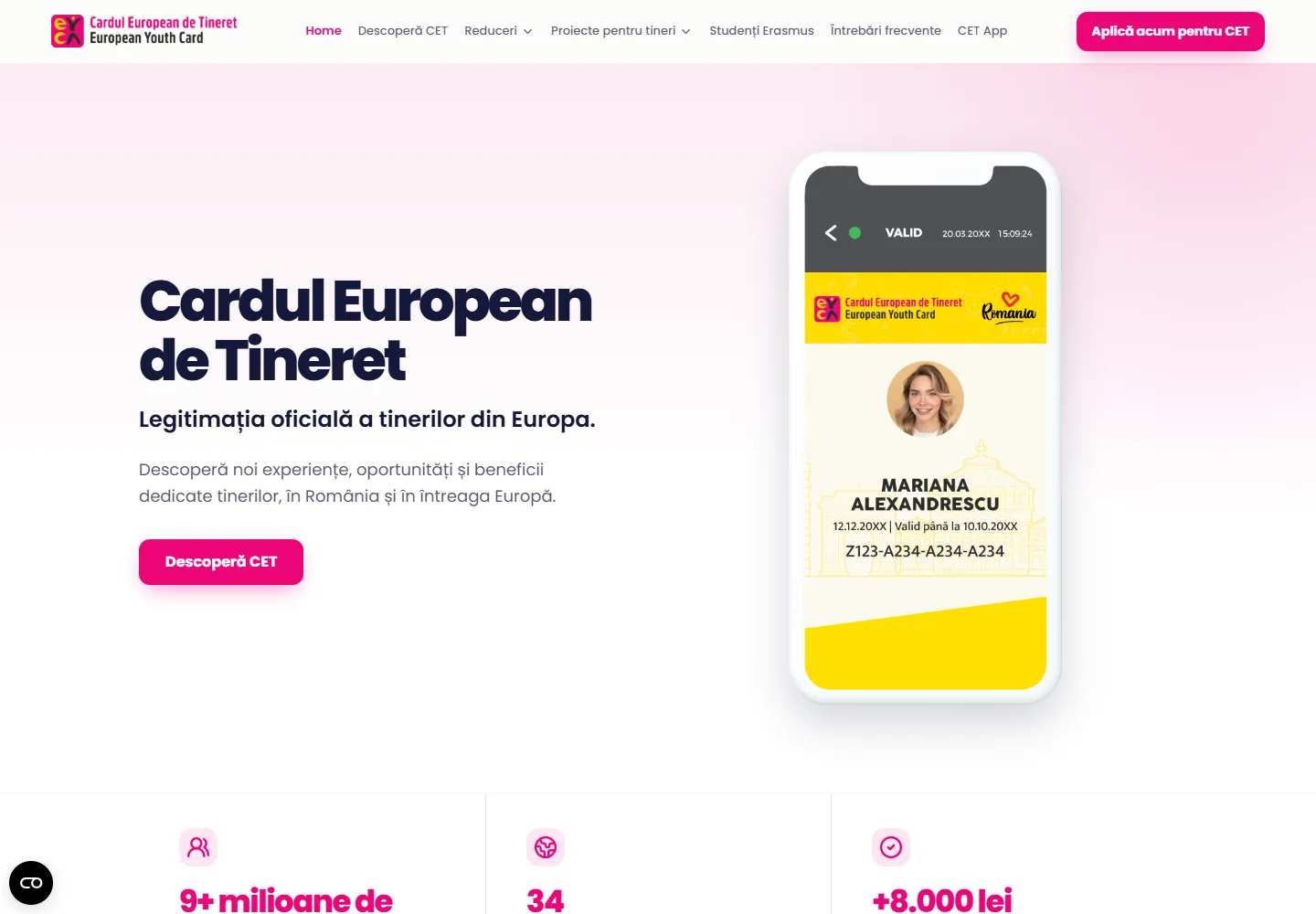 Landingul public Cardul European de Tineret