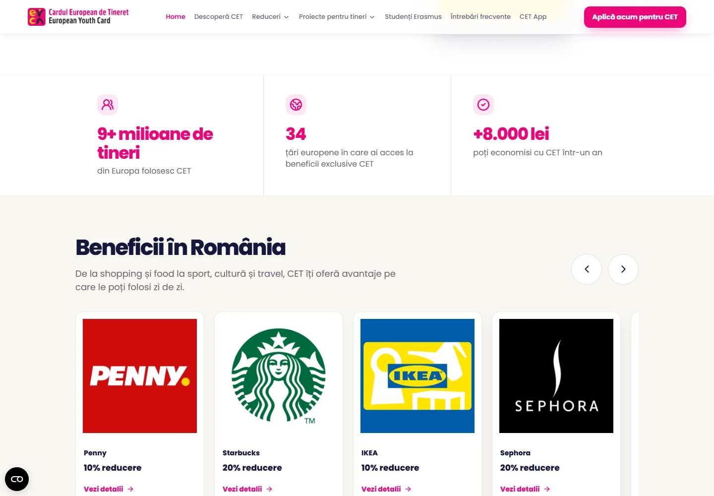 Beneficii CET pe website-ul public