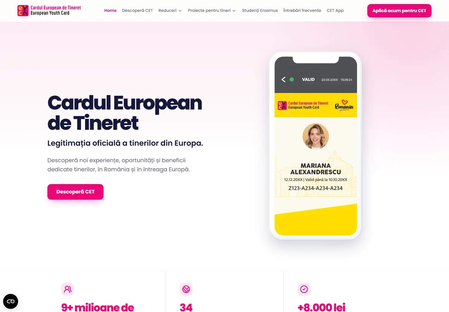 Landingul public Cardul European de Tineret